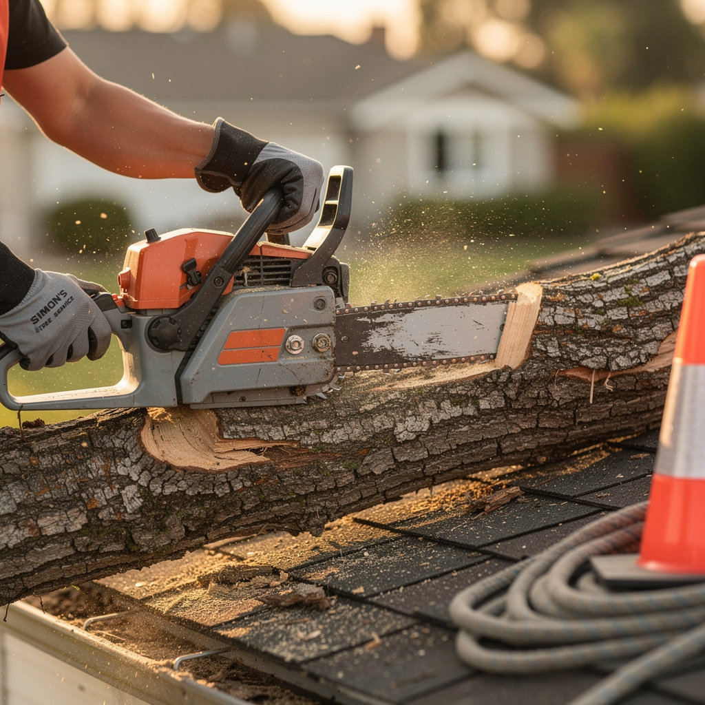 Simon's Tree Service emergency response team assessing storm damage to a tree in Chula Vista, CA